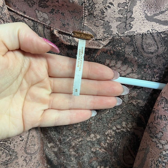 Free People Pink Silky Jacquard Button Front Oversize Blazer - Size Small - Picture 4 of 6